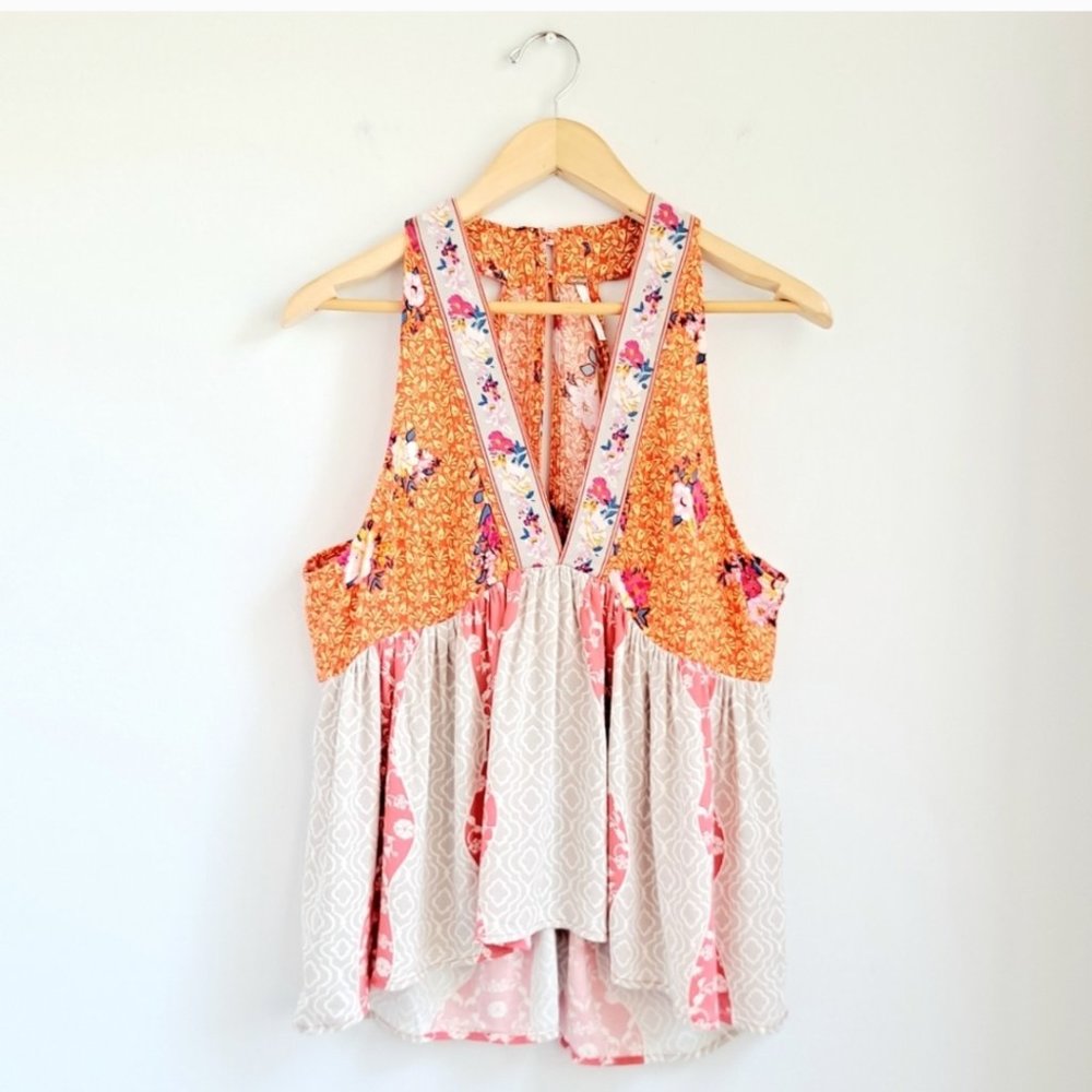 Free People Dream On Darlin' Babydoll Halter Floral Tank